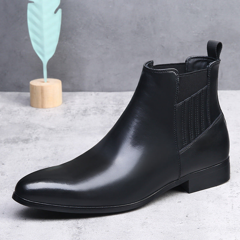 Men’s Retro British Chelsea Boots – Pointed Toe High-Top Leather Style