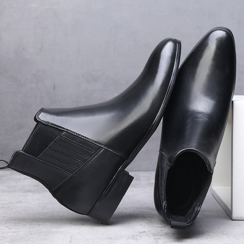 Men’s Retro British Chelsea Boots – Pointed Toe High-Top Leather Style