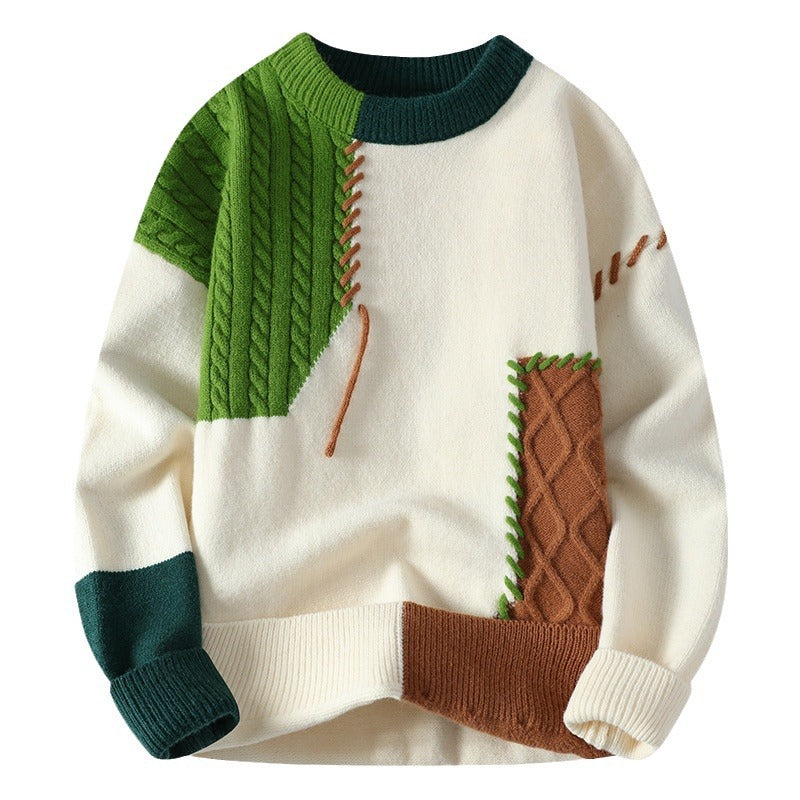 Men’s Winter Colorblock Knit Sweater – Stylish Long Sleeve Pullover | Warm Casual Fashion Top