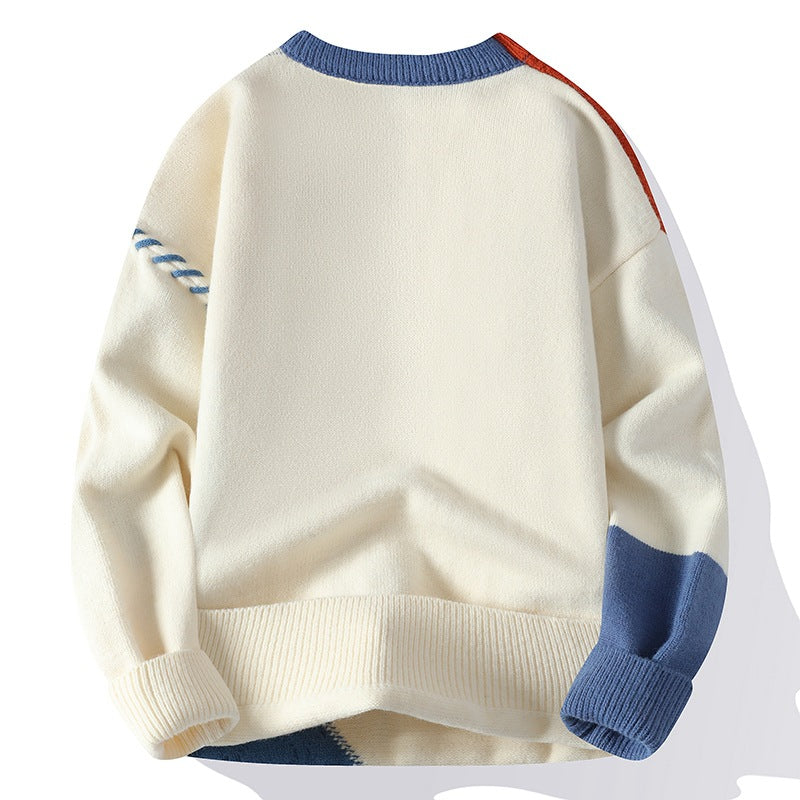 Men’s Winter Colorblock Knit Sweater – Stylish Long Sleeve Pullover | Warm Casual Fashion Top